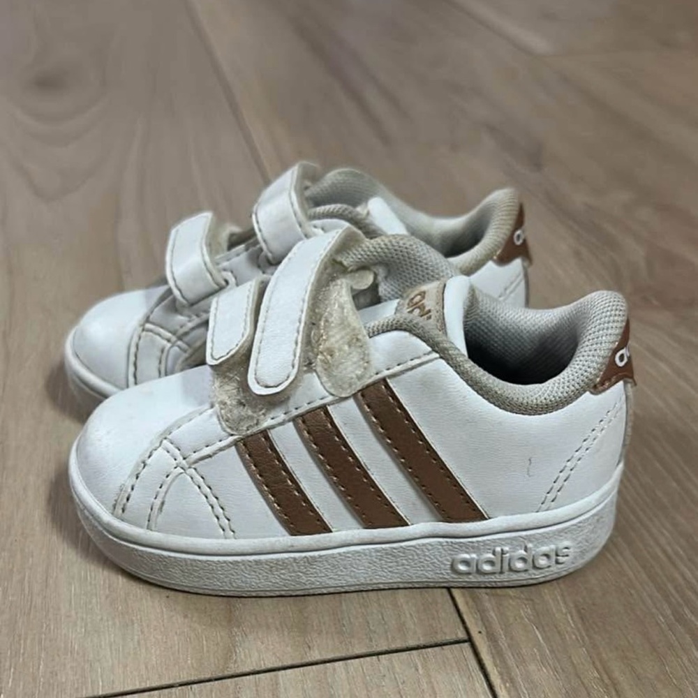 Adidas toddler White and Rose Gold Sneakers